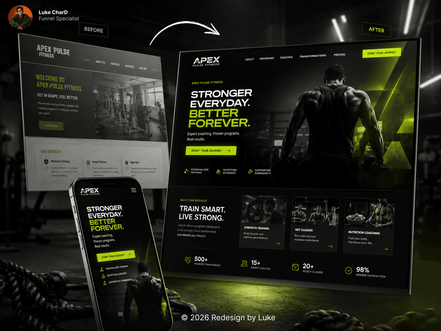 Apex Pulse Fitness before and after website redesign