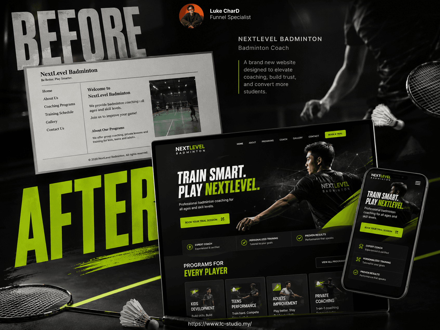 Badminton NextLevel before and after website redesign