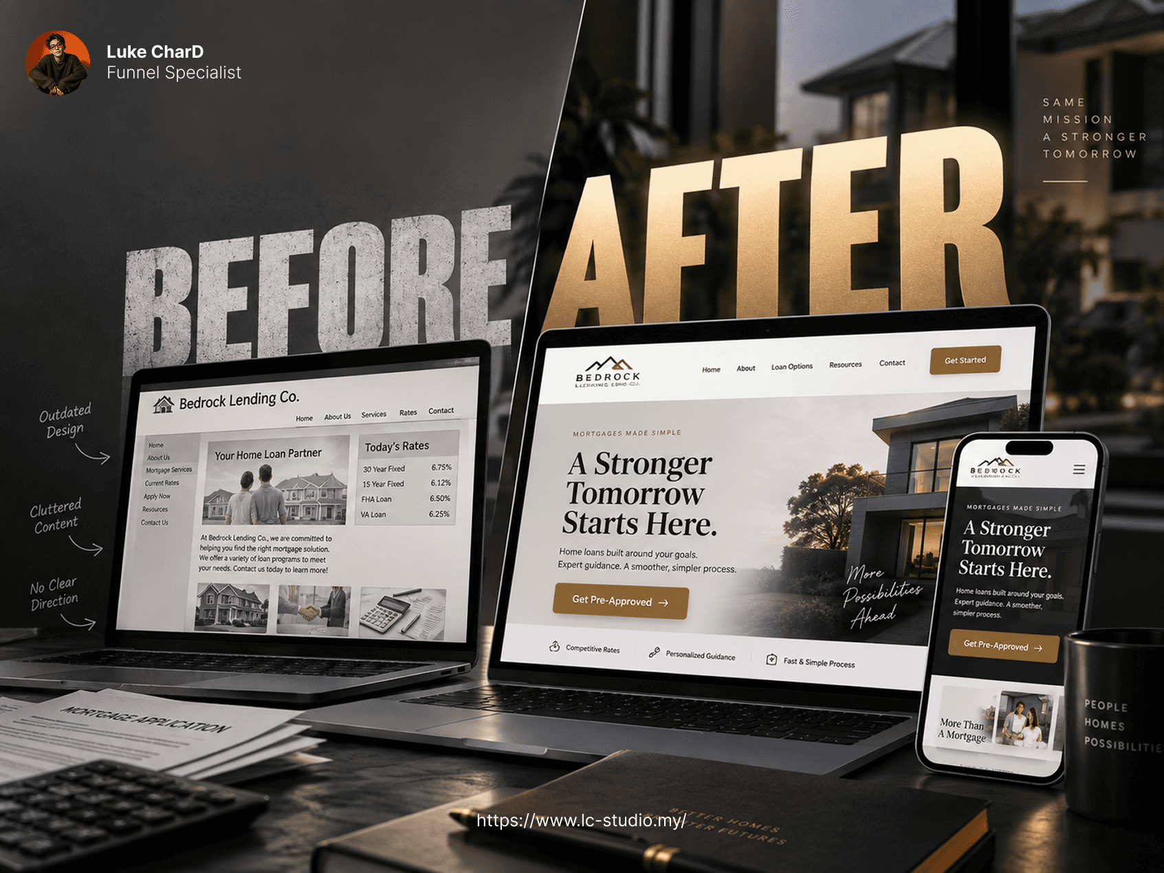 BedRock before and after website redesign