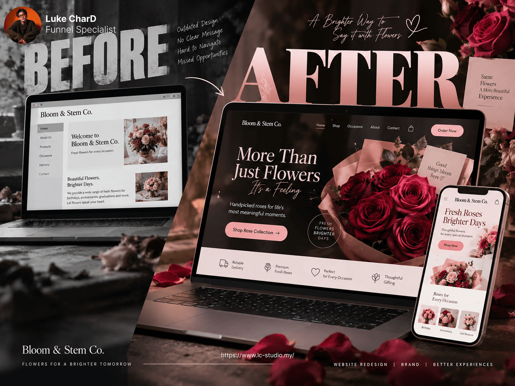 Bloom and Stem Co. before and after website redesign