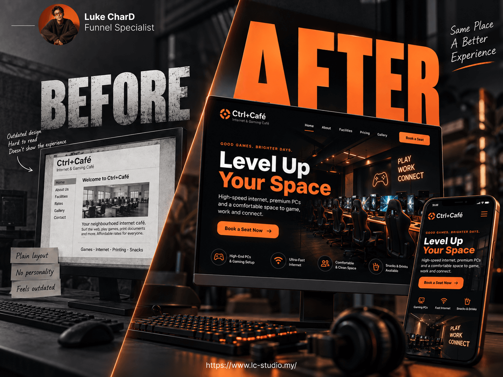 CTRL Plus Cafe before and after website redesign