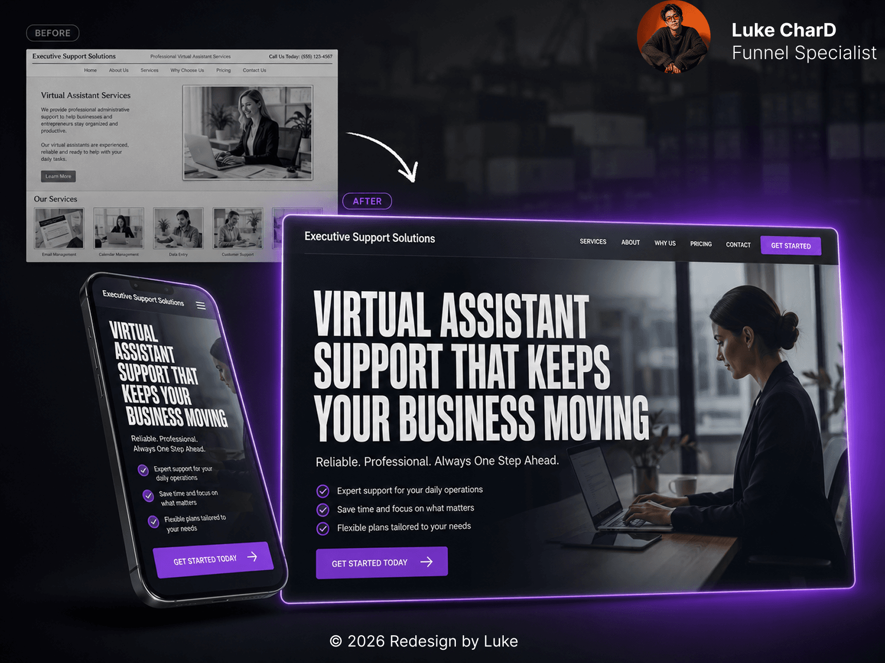 Executive Support Solution before and after website redesign