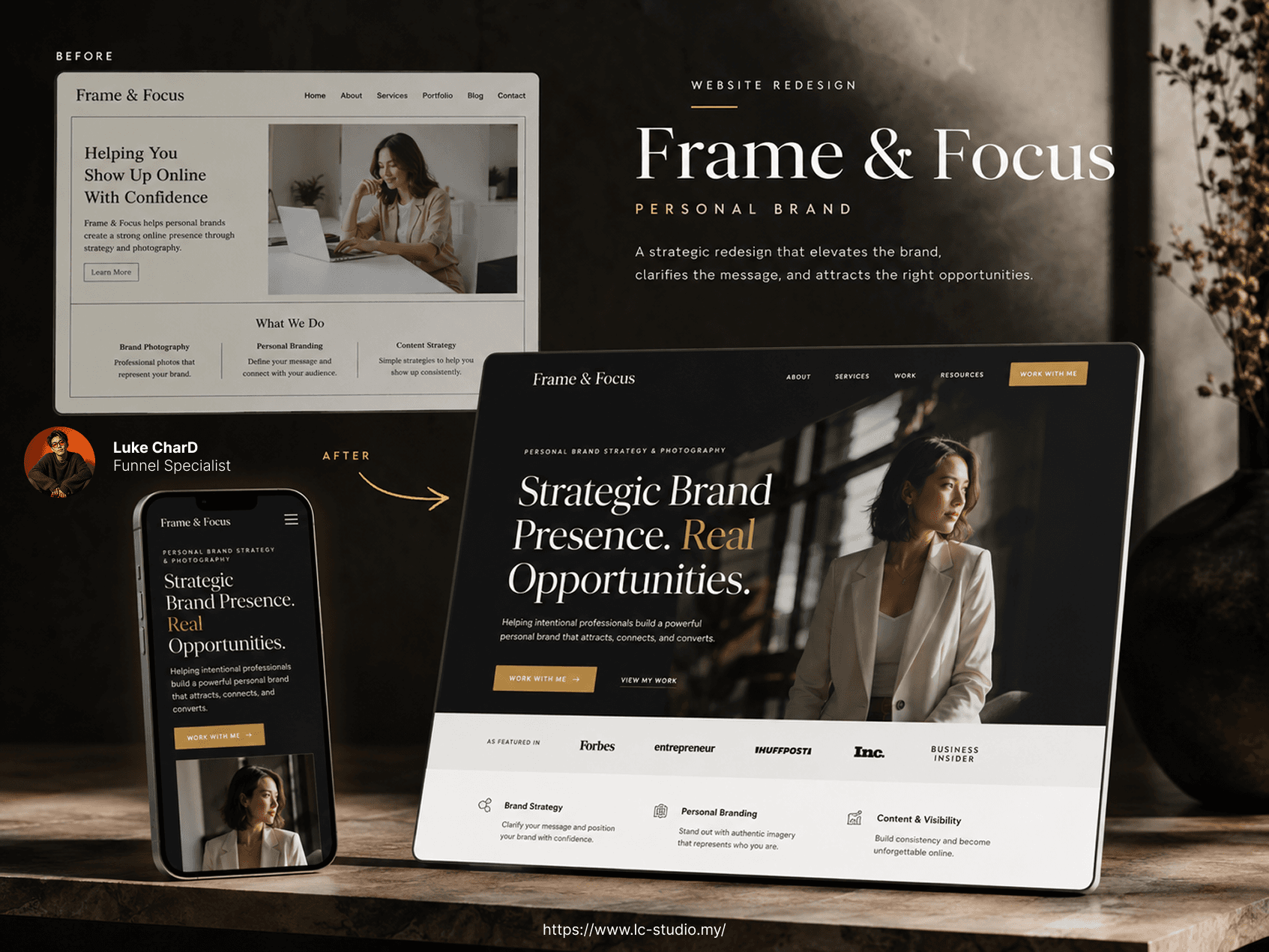 Frame and Focus before and after website redesign