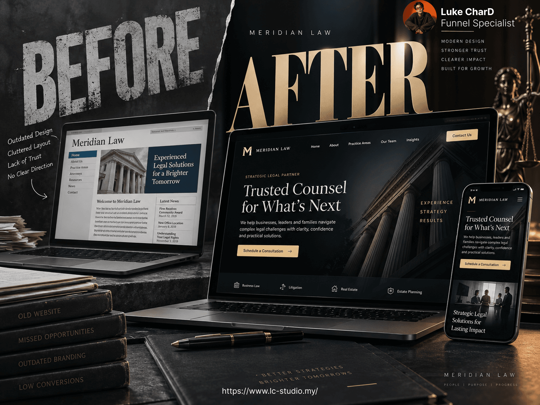 Meridian Law before and after website redesign