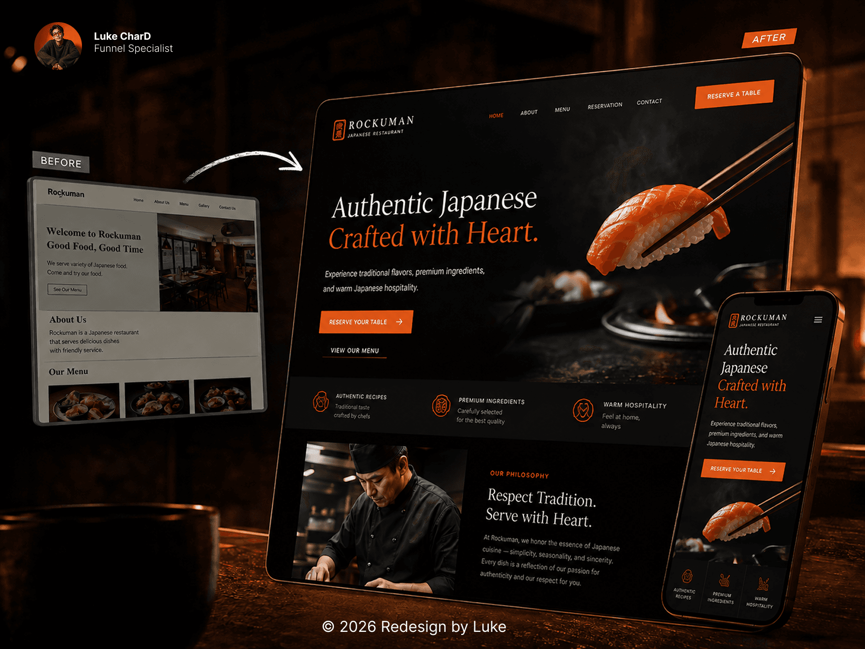 Rockuman before and after website redesign
