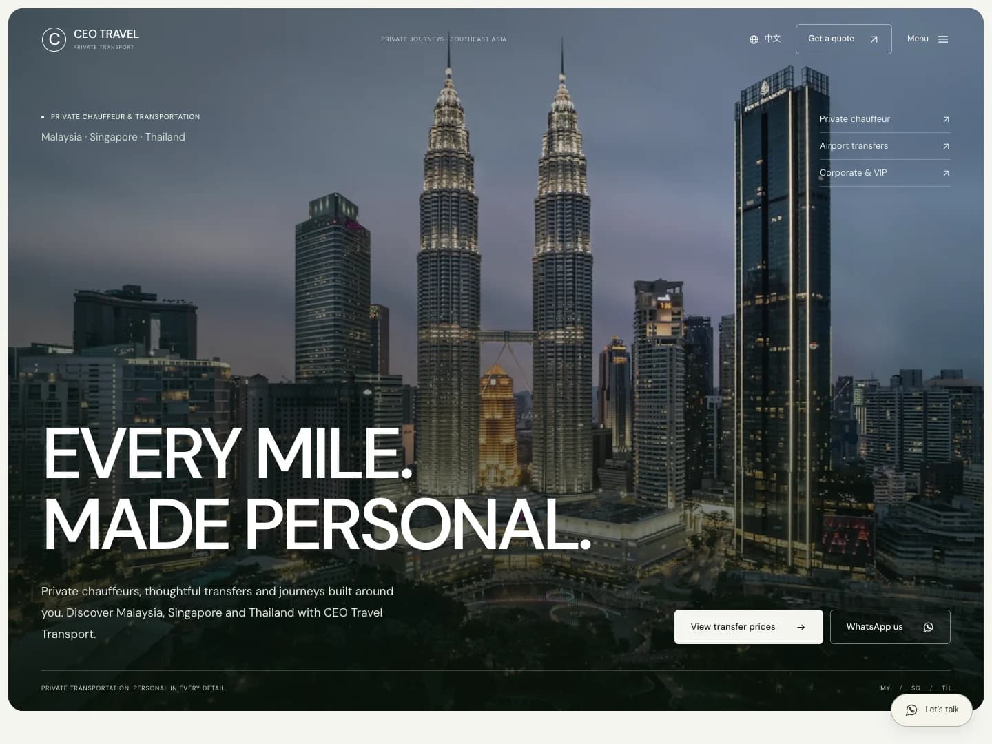 CEO Travel Transport website, with its private chauffeur and travel hero