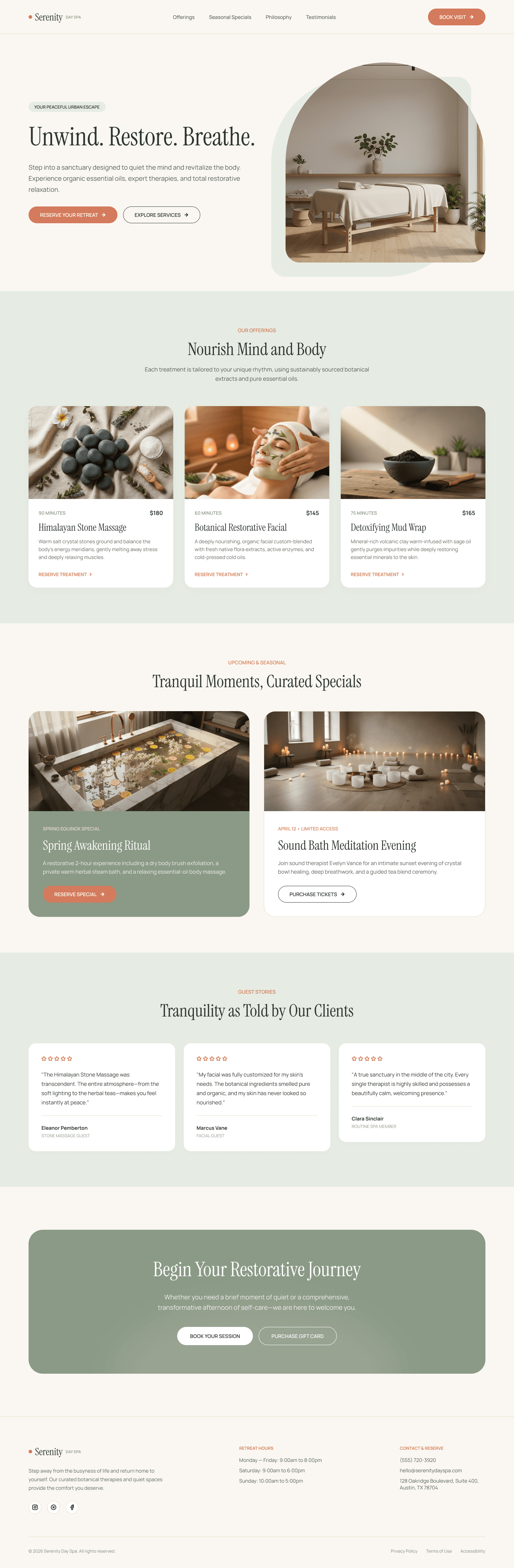 Spa landing page portfolio screenshot