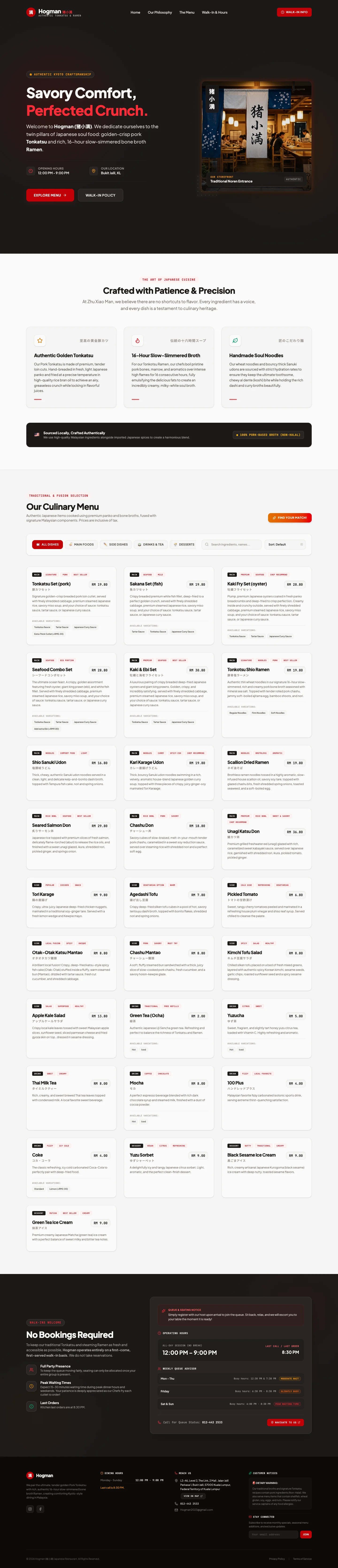 Hogman Restaurant page detail, upper sections